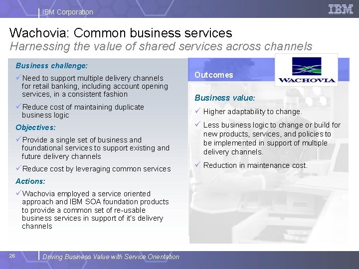 IBM Corporation Wachovia: Common business services Harnessing the value of shared services across channels