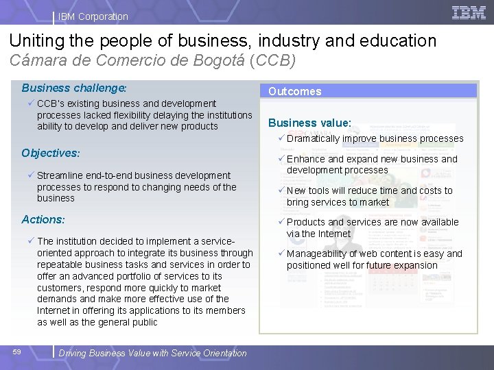 IBM Corporation Uniting the people of business, industry and education Cámara de Comercio de