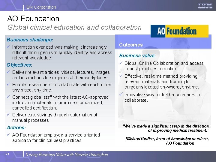 IBM Corporation AO Foundation Global clinical education and collaboration Business challenge: ü Information overload
