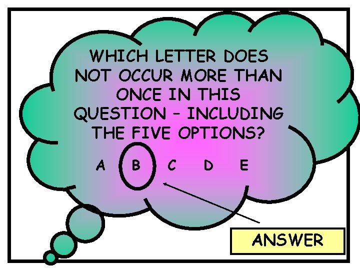 WHICH LETTER DOES NOT OCCUR MORE THAN ONCE IN THIS QUESTION – INCLUDING THE WHICH LETTER DOES NOT OCCUR MORE THAN ONCE IN THIS QUESTION – INCLUDING THE
