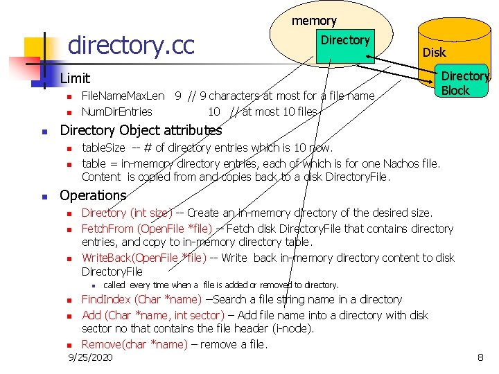 memory directory. cc n n File. Name. Max. Len 9 // 9 characters at