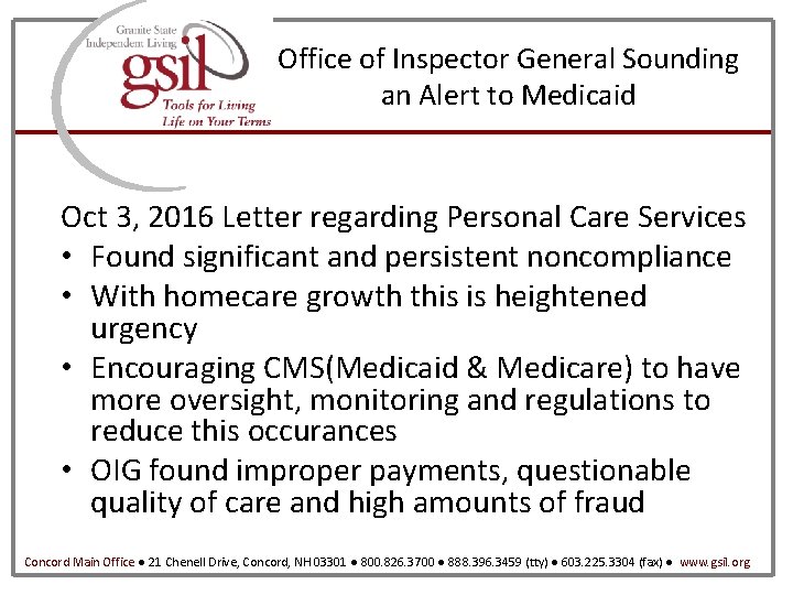 Office of Inspector General Sounding an Alert to Medicaid Oct 3, 2016 Letter regarding