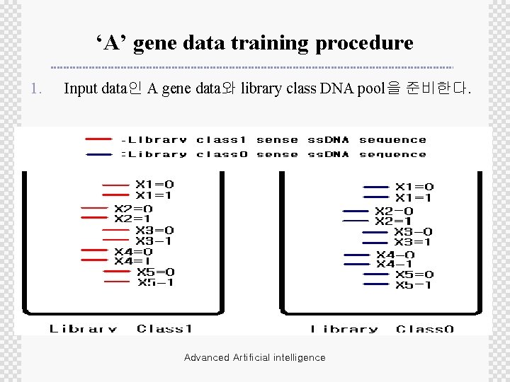 ‘A’ gene data training procedure 1. Input data인 A gene data와 library class DNA