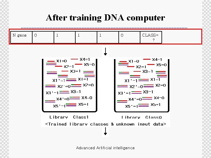 After training DNA computer N gene 0 1 1 1 0 Advanced Artificial intelligence