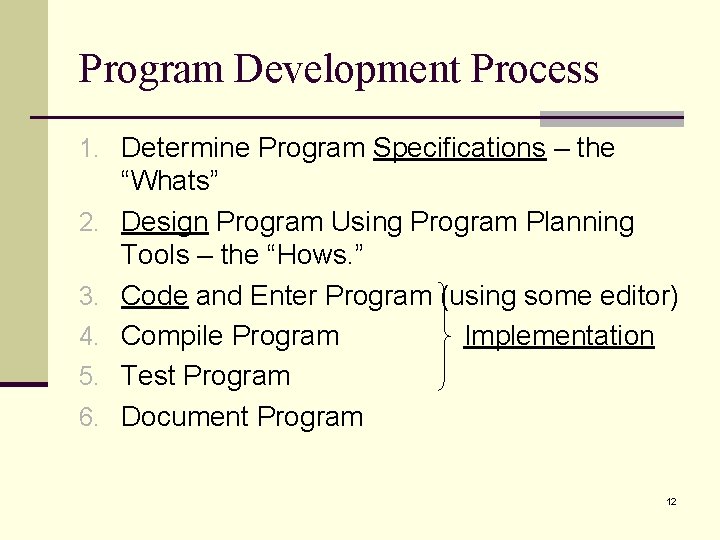 Program Development Process 1. Determine Program Specifications – the 2. 3. 4. 5. 6. Program Development Process 1. Determine Program Specifications – the 2. 3. 4. 5. 6.