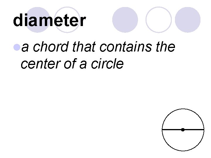 diameter la chord that contains the center of a circle 