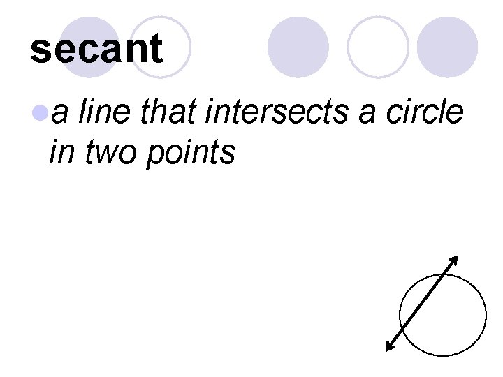 secant la line that intersects a circle in two points 