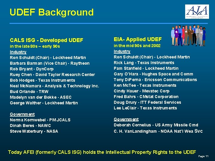 UDEF Background CALS ISG - Developed UDEF EIA- Applied UDEF in the late 80