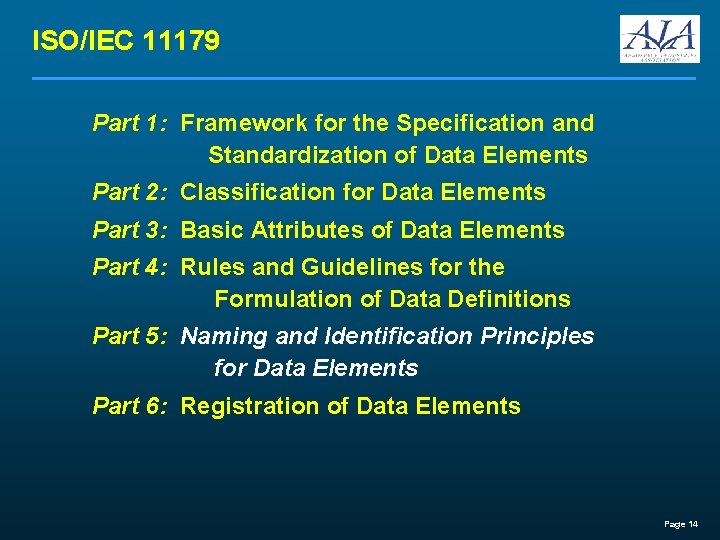 ISO/IEC 11179 Part 1: Framework for the Specification and Standardization of Data Elements Part