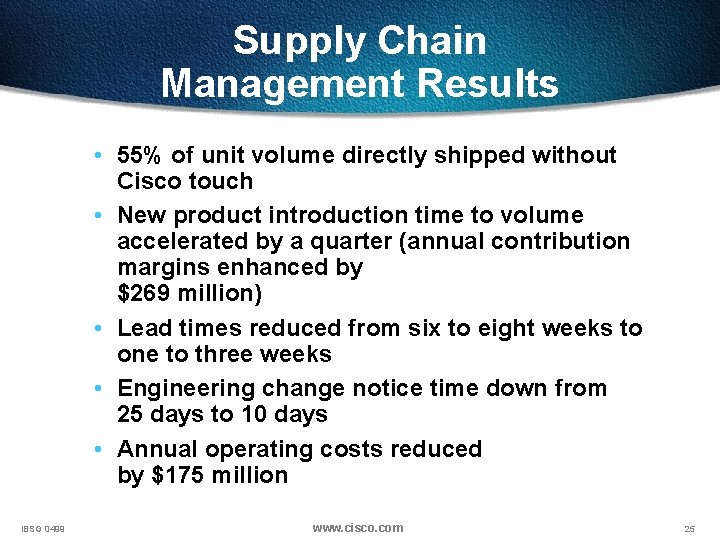 Supply Chain Management Results • 55% of unit volume directly shipped without Cisco touch