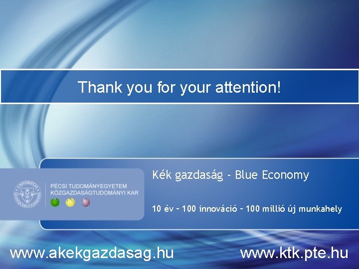 Thank you for your attention! Kék gazdaság - Blue Economy 10 év – 100