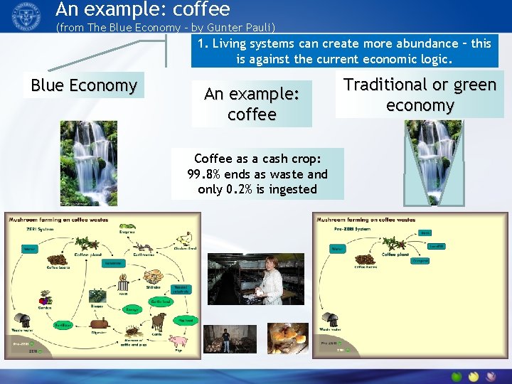 An example: coffee (from The Blue Economy – by Gunter Pauli) 1. Living systems