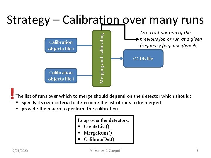 Calibration objects file i ! Merging and calibrating Strategy – Calibration over many runs