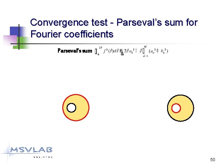 Convergence test - Parseval’s sum for Fourier coefficients Parseval’s sum 50 