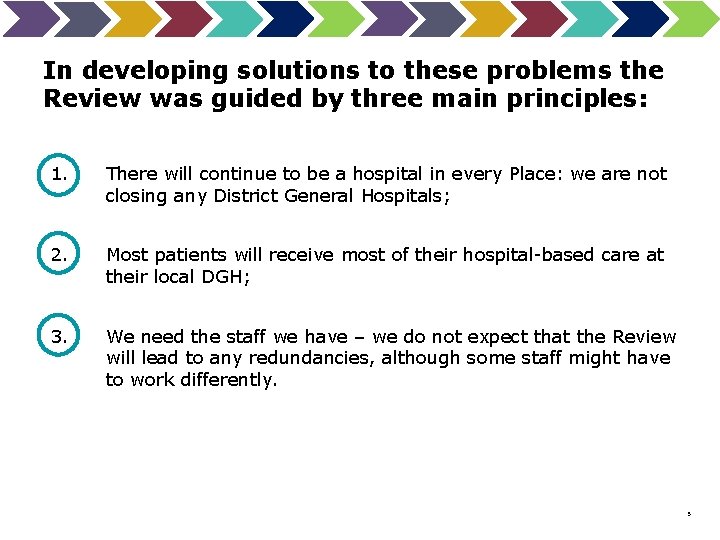 In developing solutions to these problems the Review was guided by three main principles: