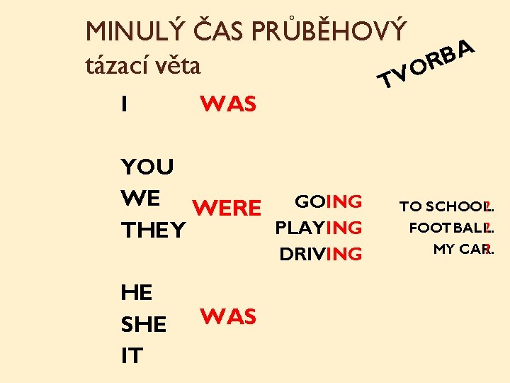 MINULÝ ČAS PRŮBĚHOVÝ A B R tázací věta O V I T WAS YOU