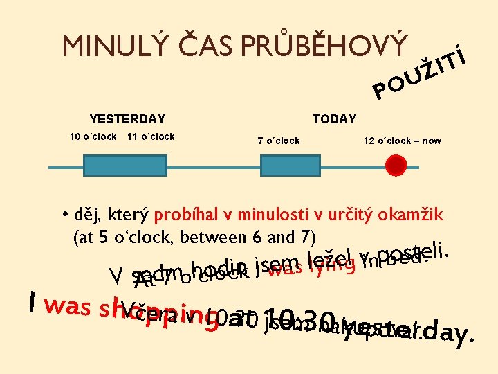 MINULÝ ČAS PRŮBĚHOVÝ Í T I Ž U O P YESTERDAY 10 o´clock 11