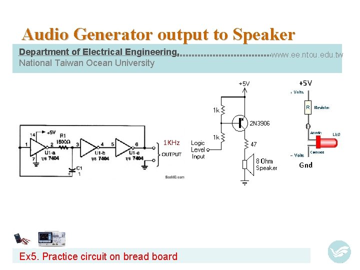 Audio Generator output to Speaker Department of Electrical Engineering, National Taiwan Ocean University www.
