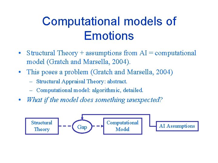 Computational models of Emotions • Structural Theory + assumptions from AI = computational model