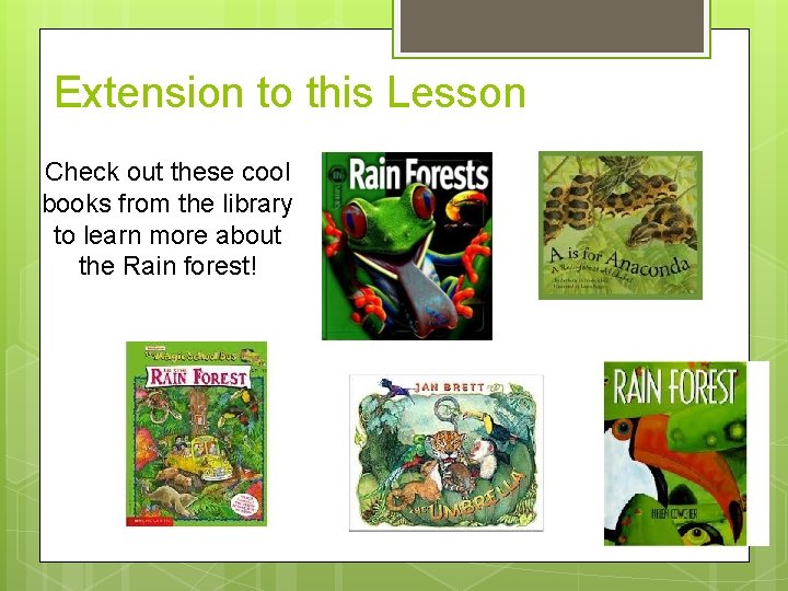 Extension to this Lesson Check out these cool books from the library to learn