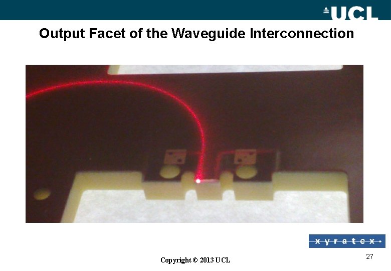 Output Facet of the Waveguide Interconnection Copyright © 2013 UCL 27 