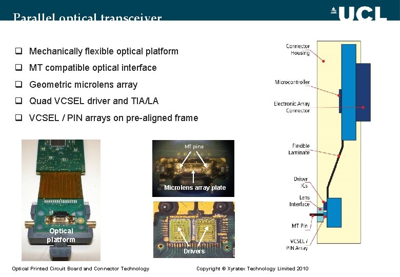 Parallel optical transceiver q Mechanically flexible optical platform q MT compatible optical interface q