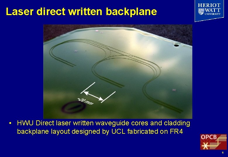 Laser direct written backplane • HWU Direct laser written waveguide cores and cladding backplane