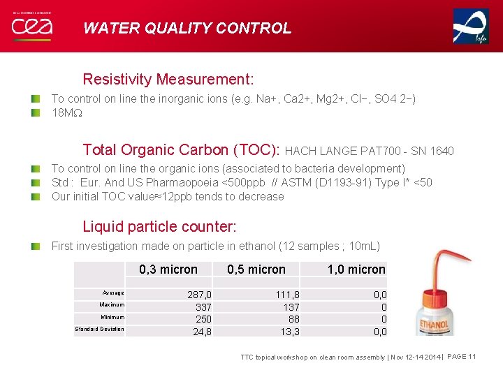 WATER QUALITY CONTROL Resistivity Measurement: To control on line the inorganic ions (e. g.