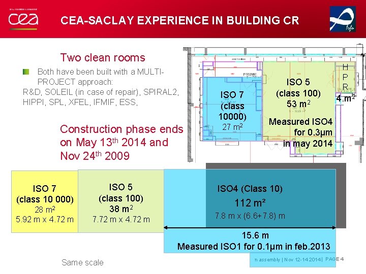 CEA-SACLAY EXPERIENCE IN BUILDING CR Two clean rooms Both have been built with a