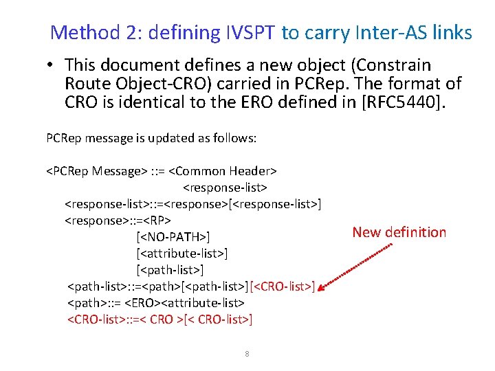 Method 2: defining IVSPT to carry Inter-AS links • This document defines a new