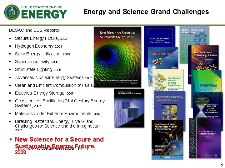 Energy and Science Grand Challenges BESAC and BES Reports § Secure Energy Future, 2002