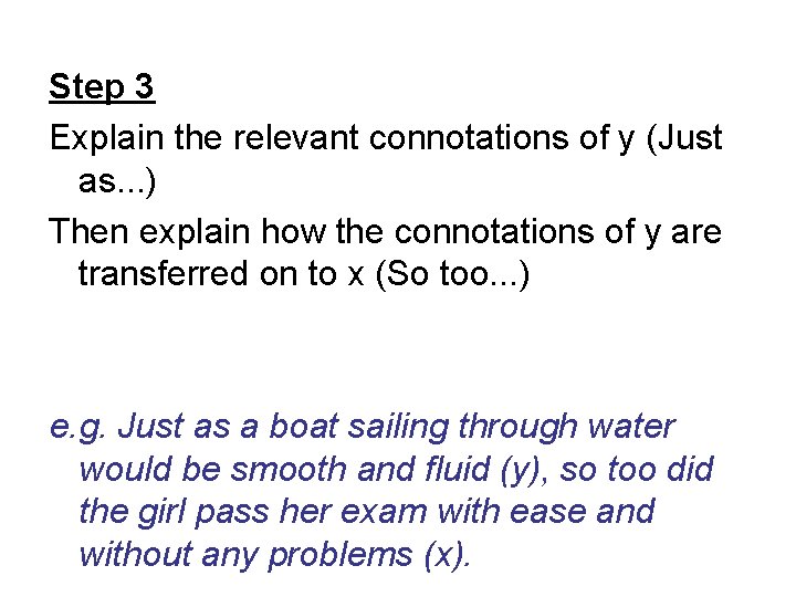 Step 3 Explain the relevant connotations of y (Just as. . . ) Then