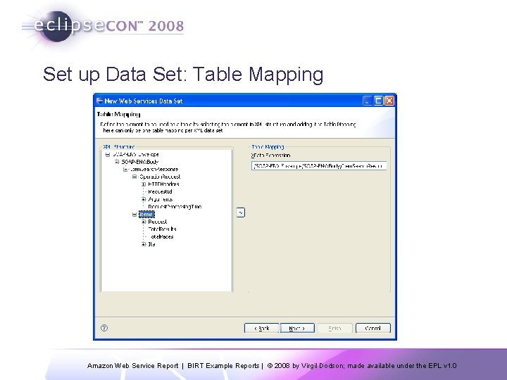 Set up Data Set: Table Mapping Amazon Web Service Report | BIRT Example Reports