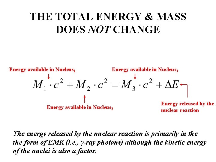 THE TOTAL ENERGY & MASS DOES NOT CHANGE Energy available in Nucleus 1 Energy