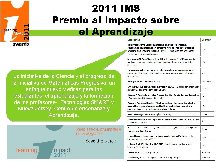 2011 IMS Premio al impacto sobre el Aprendizaje La iniciativa de la Ciencia y