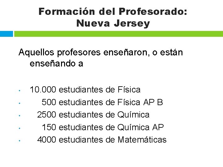 Formación del Profesorado: Nueva Jersey Aquellos profesores enseñaron, o están enseñando a • •