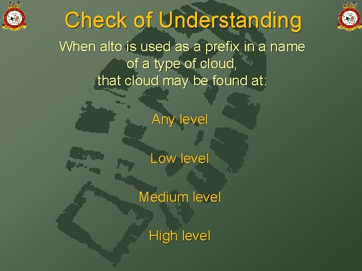 Check of Understanding When alto is used as a prefix in a name of