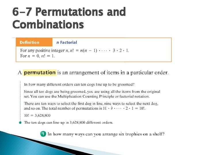 6 -7 Permutations and Combinations 