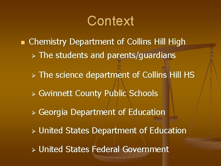 Context n Chemistry Department of Collins Hill High Ø The students and parents/guardians Ø