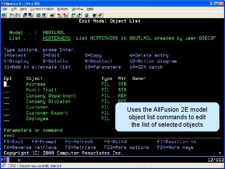 Generate XML File Uses the All. Fusion 2 E model object list commands to