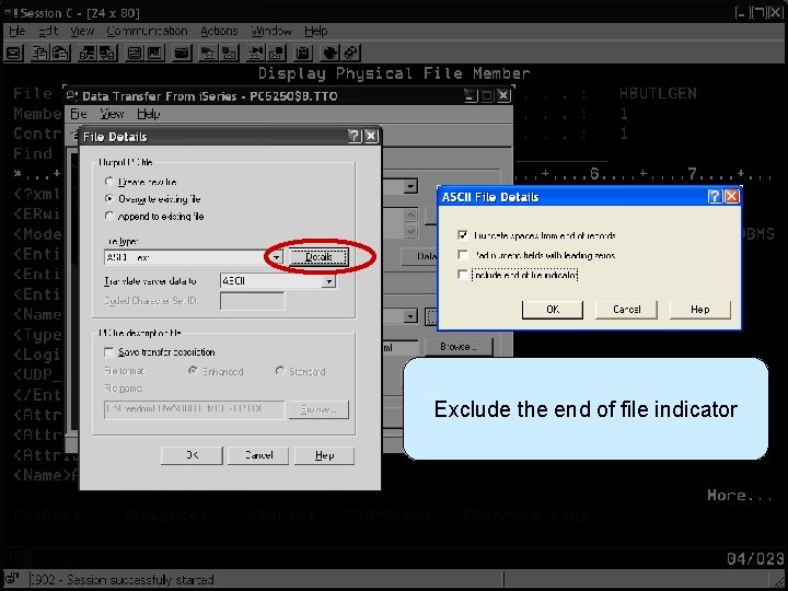 Transfer XML File to PC Exclude the end of file indicator 
