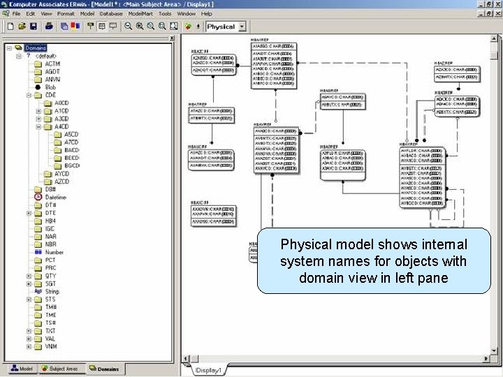 Open XML File in All. Fusion ERwin Physical model shows internal system names for