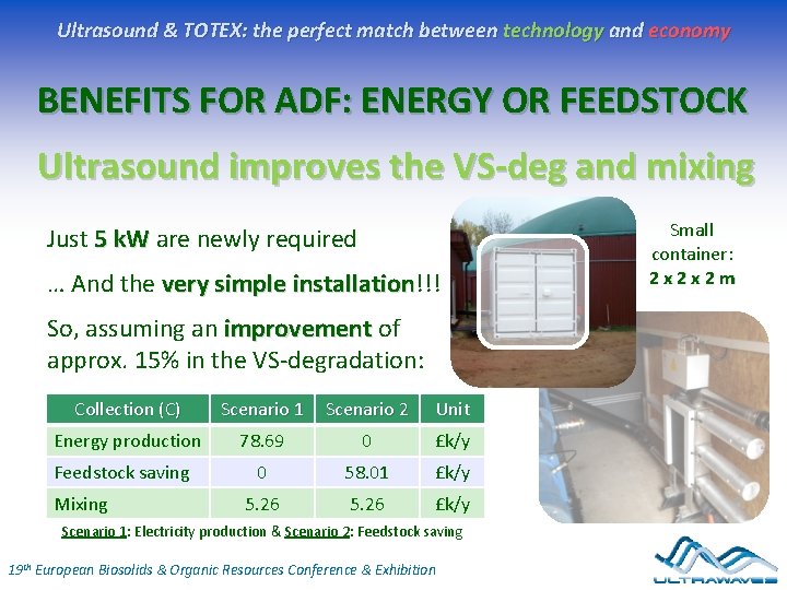 Ultrasound & TOTEX: the perfect match between technology and economy BENEFITS FOR ADF: ENERGY Ultrasound & TOTEX: the perfect match between technology and economy BENEFITS FOR ADF: ENERGY