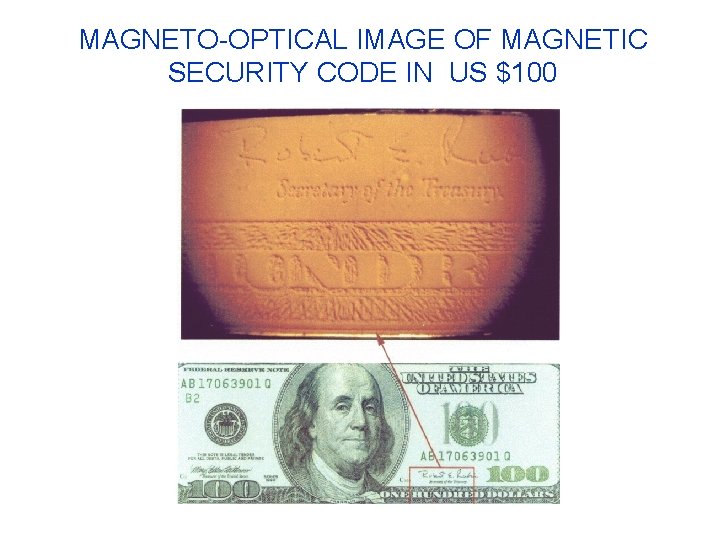 MAGNETO-OPTICAL IMAGE OF MAGNETIC SECURITY CODE IN US $100 