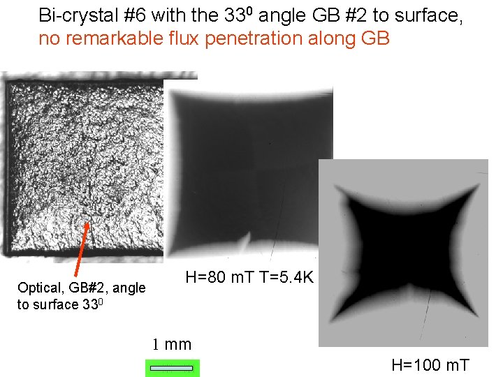 Bi-crystal #6 with the 330 angle GB #2 to surface, no remarkable flux penetration