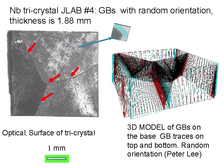 Nb tri-crystal JLAB #4: GBs with random orientation, thickness is 1. 88 mm Optical,