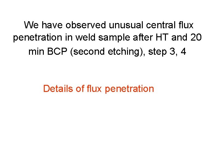  We have observed unusual central flux penetration in weld sample after HT and