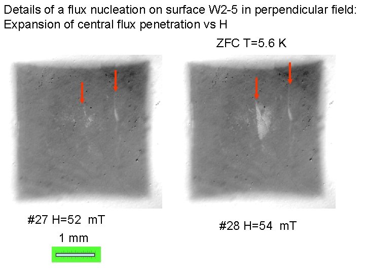 Details of a flux nucleation on surface W 2 -5 in perpendicular field: Expansion