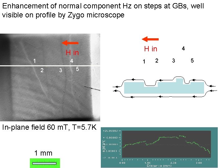 Enhancement of normal component Hz on steps at GBs, well visible on profile by