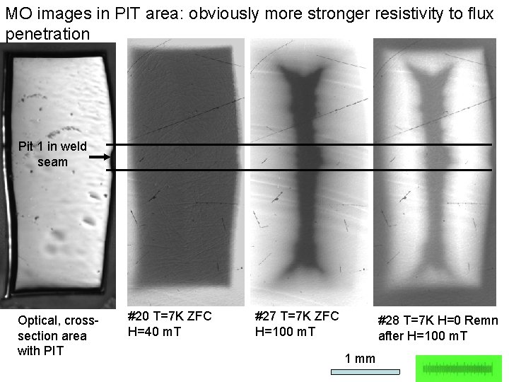 MO images in PIT area: obviously more stronger resistivity to flux penetration Pit 1